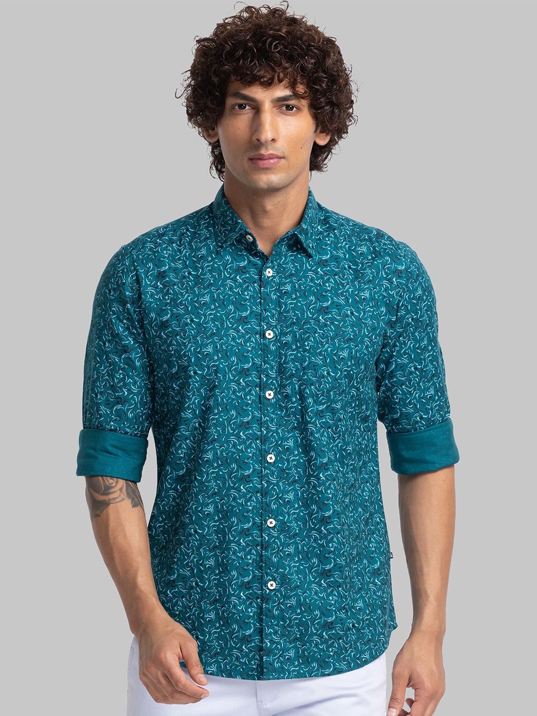

Parx Slim Fit Abstract Printed Casual Shirt, Teal