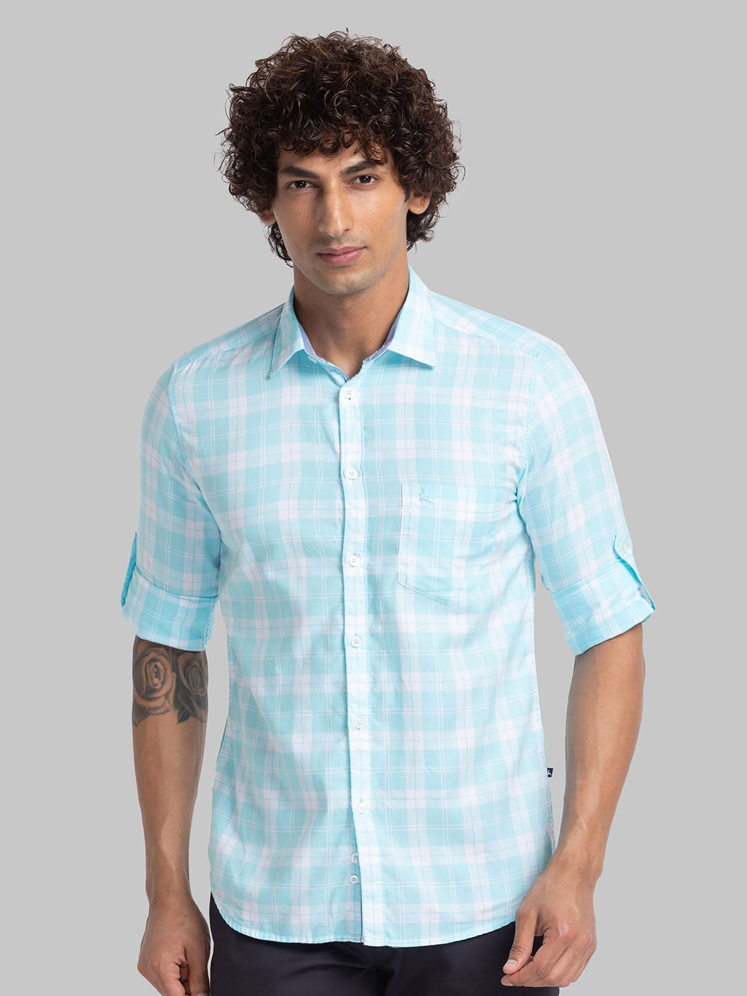 

Parx Slim Fit Opaque Checked Cotton Casual Shirt, Blue