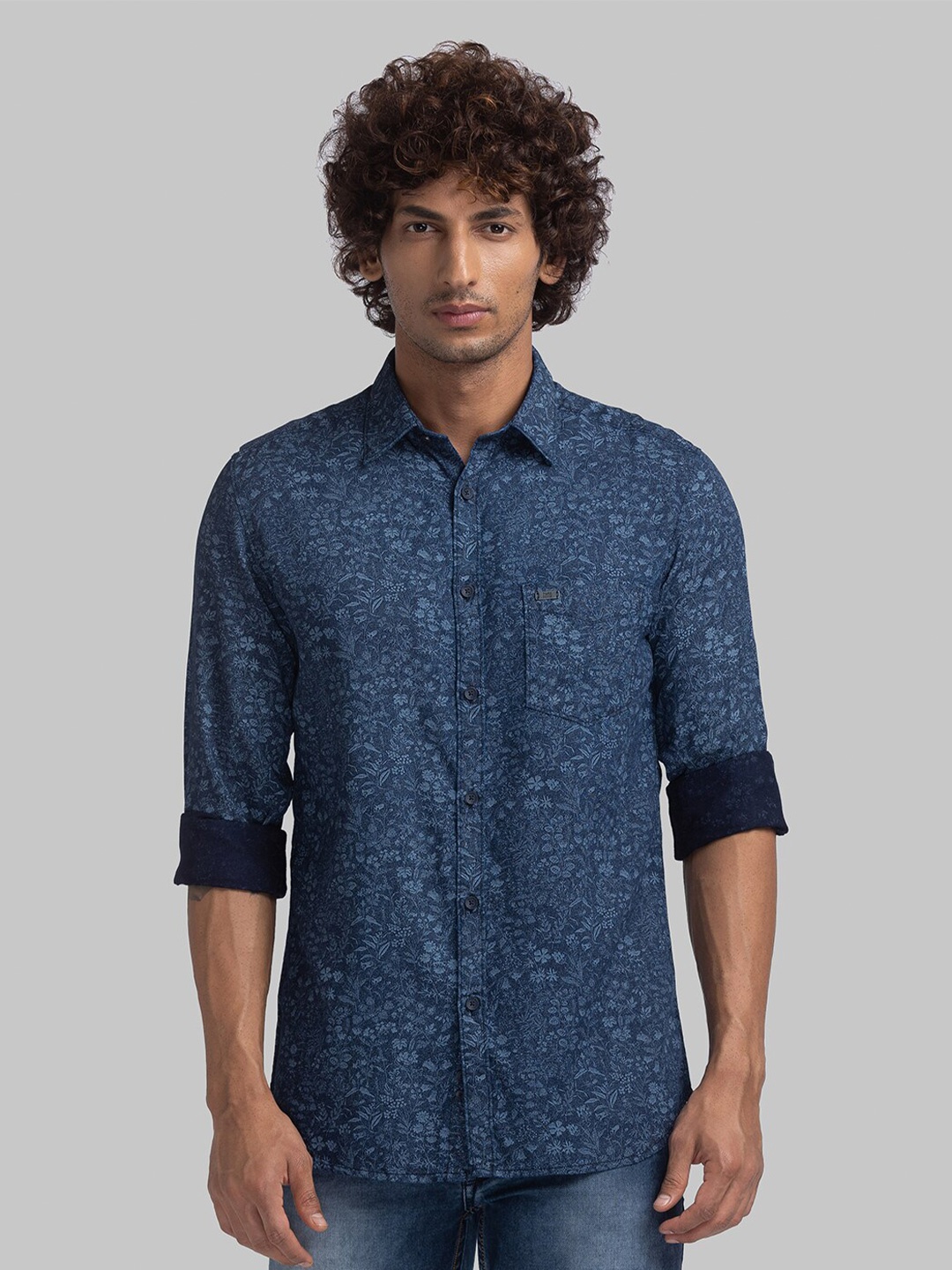 

Parx Slim Fit Floral Printed Casual Shirt, Navy blue