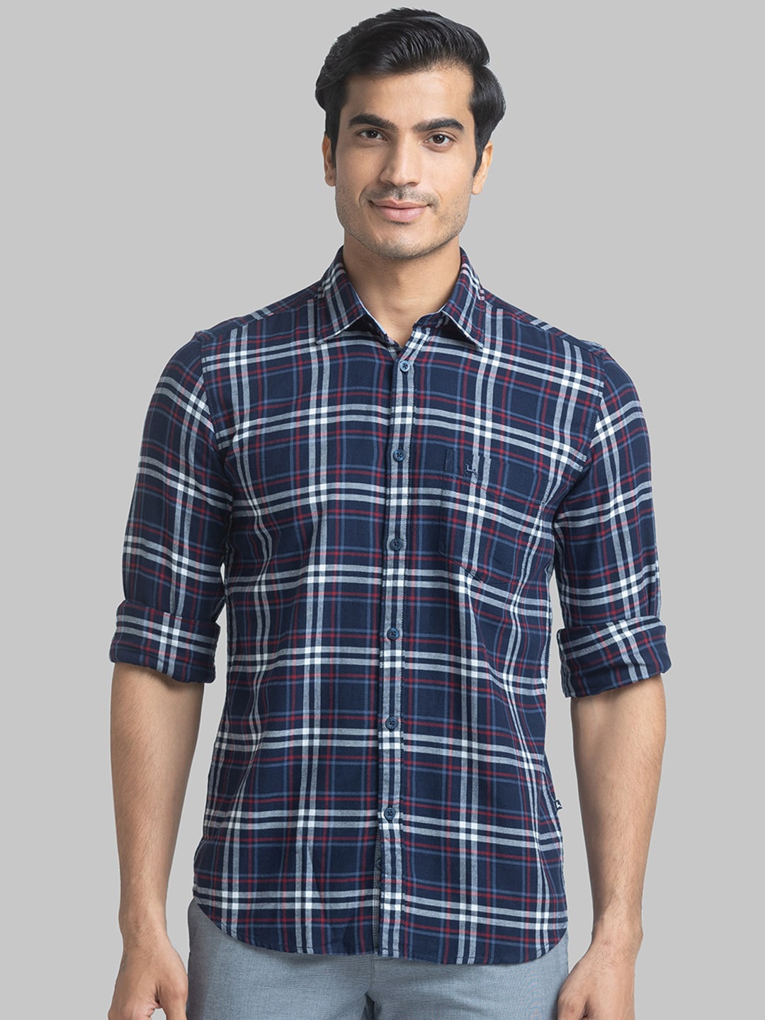 

Parx Slim Fit Checked Opaque Cotton Casual Shirt, Blue