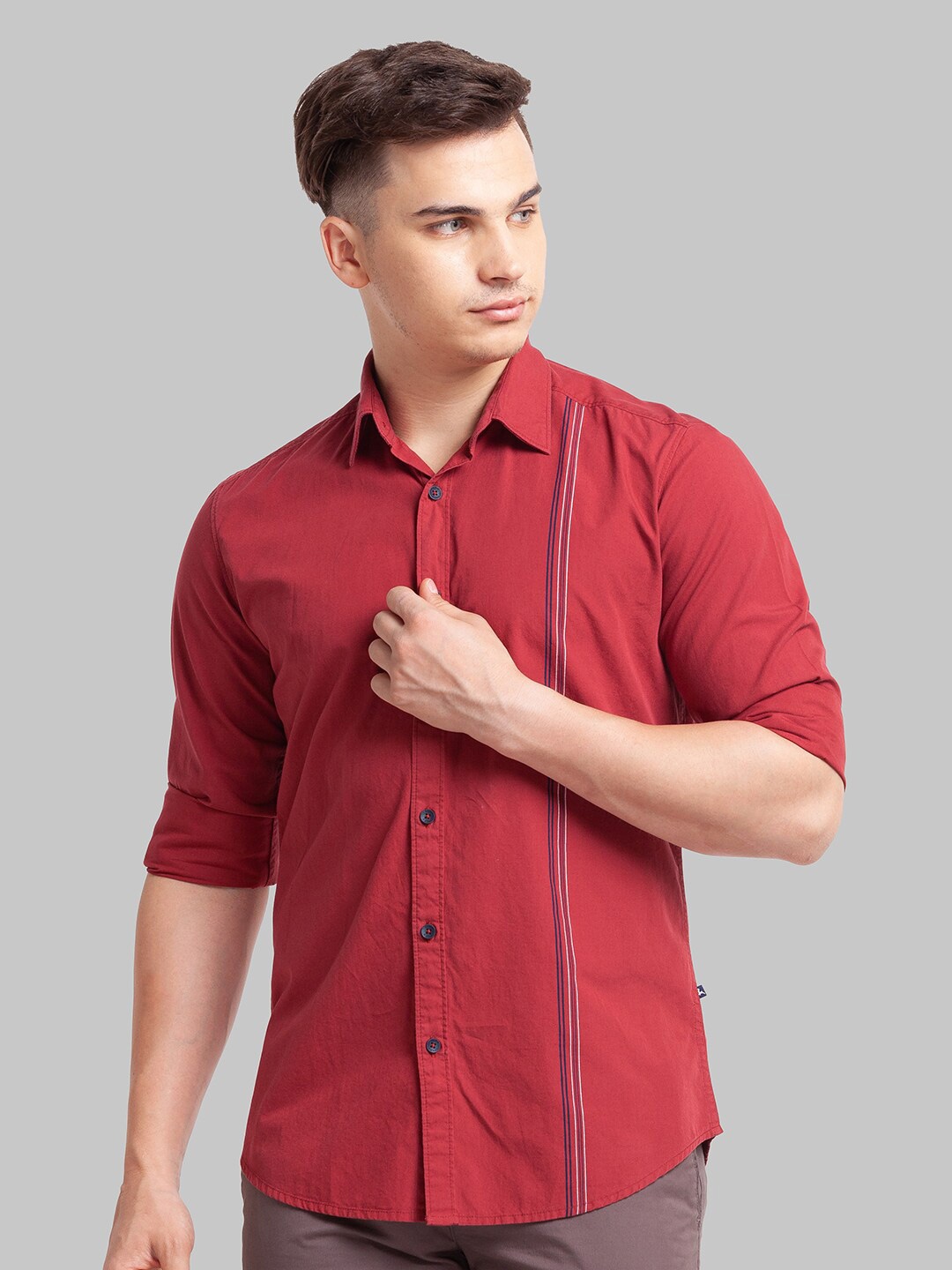 

Parx Striped Slim Fit Cotton Casual Shirt, Red