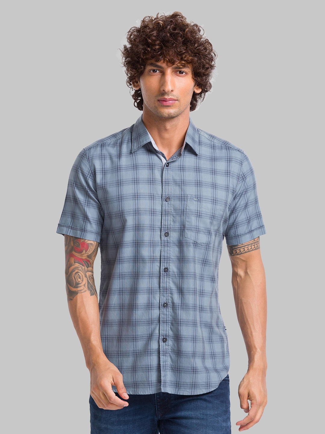 

Parx Slim Fit Opaque Checked Cotton Casual Shirt, Grey