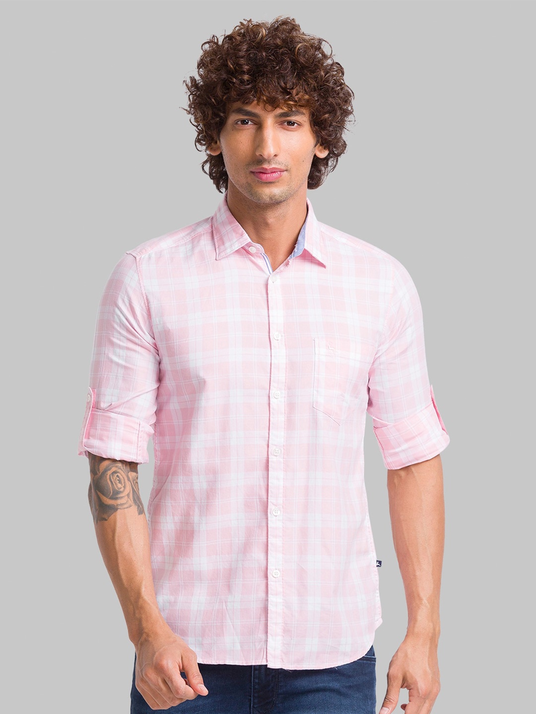 

Parx Slim Fit Tartan Checked Cotton Casual Shirt, Pink