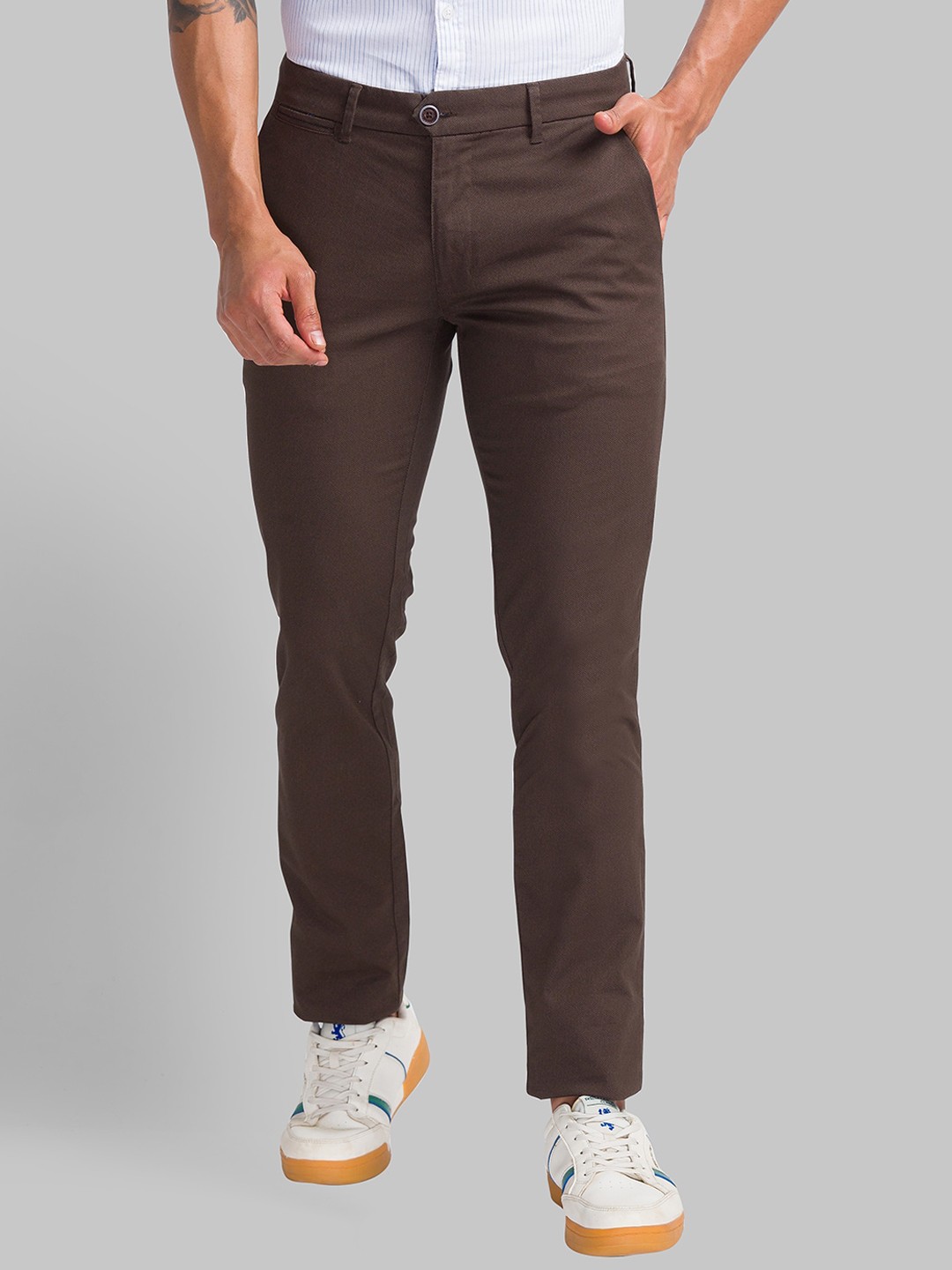 

Parx Men Mid Rise Slim Fit Cotton Trousers, Brown