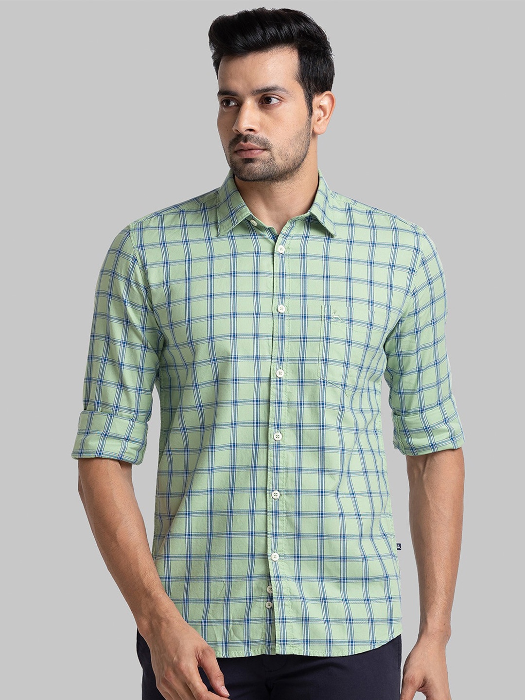 

Parx Slim Fit Tartan Checked Cotton Casual Shirt, Green