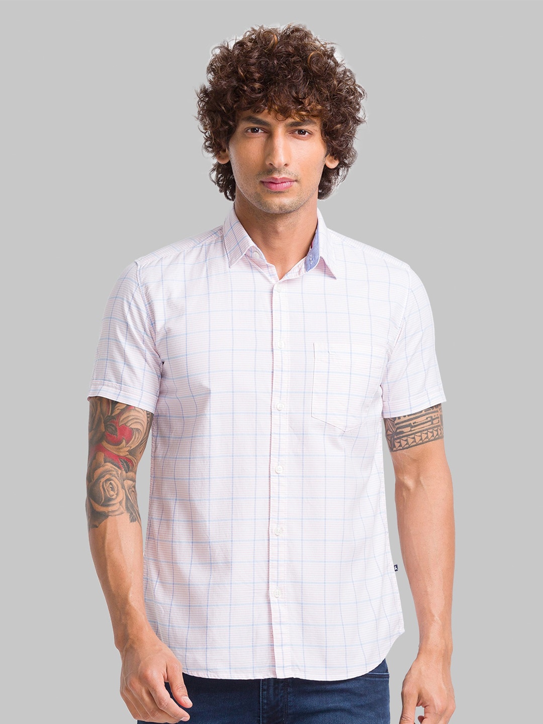 

Parx Slim Fit Checked Cotton Casual Shirt, White