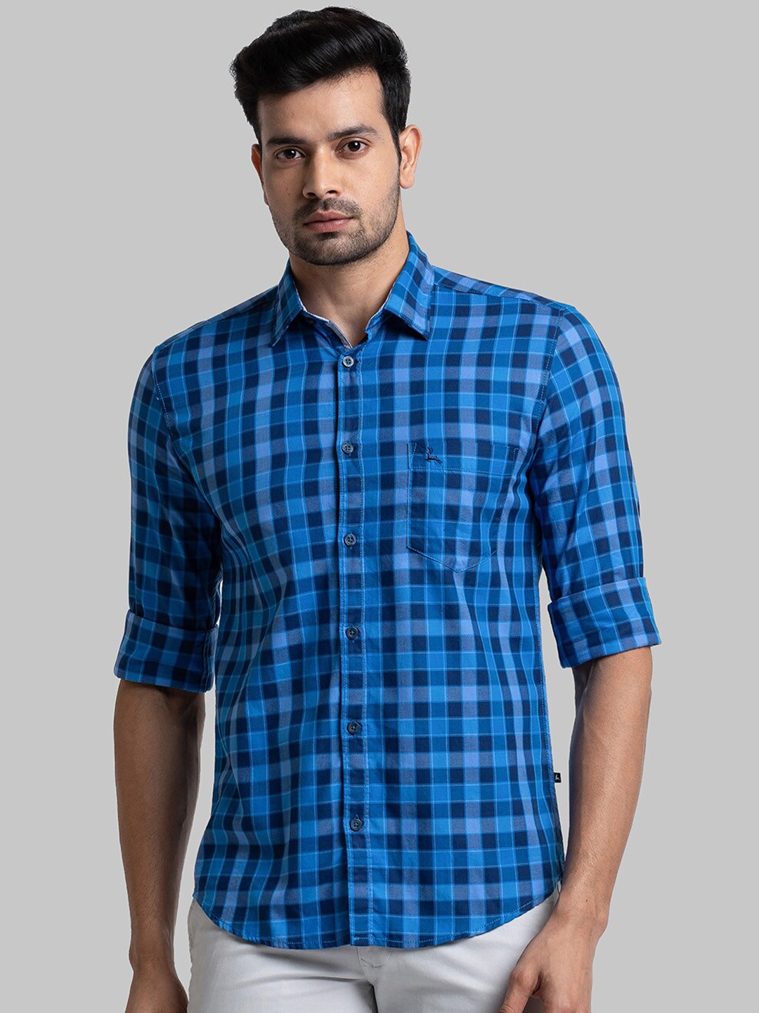 

Parx Slim Fit Opaque Checked Cotton Casual Shirt, Blue