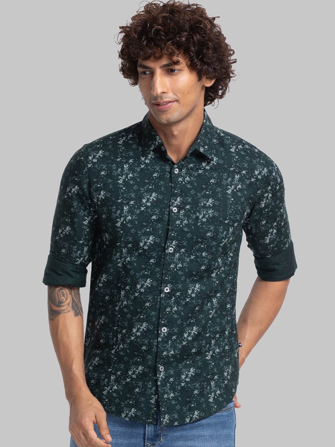

Parx Men Slim Fit Floral Printed Casual Shirt, Green