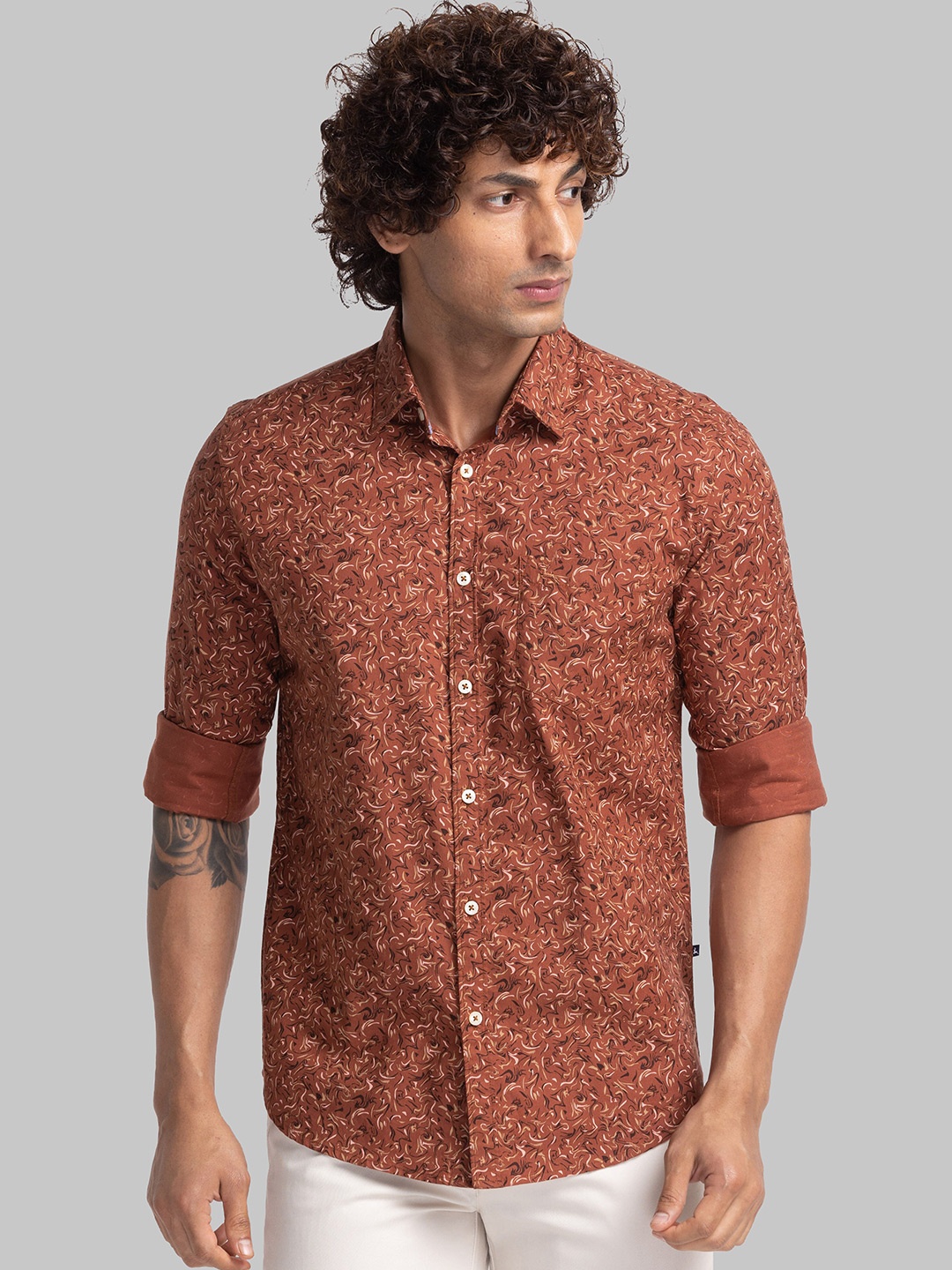 

Parx Abstract Printed Slim Fit Cotton Casual Shirt, Brown