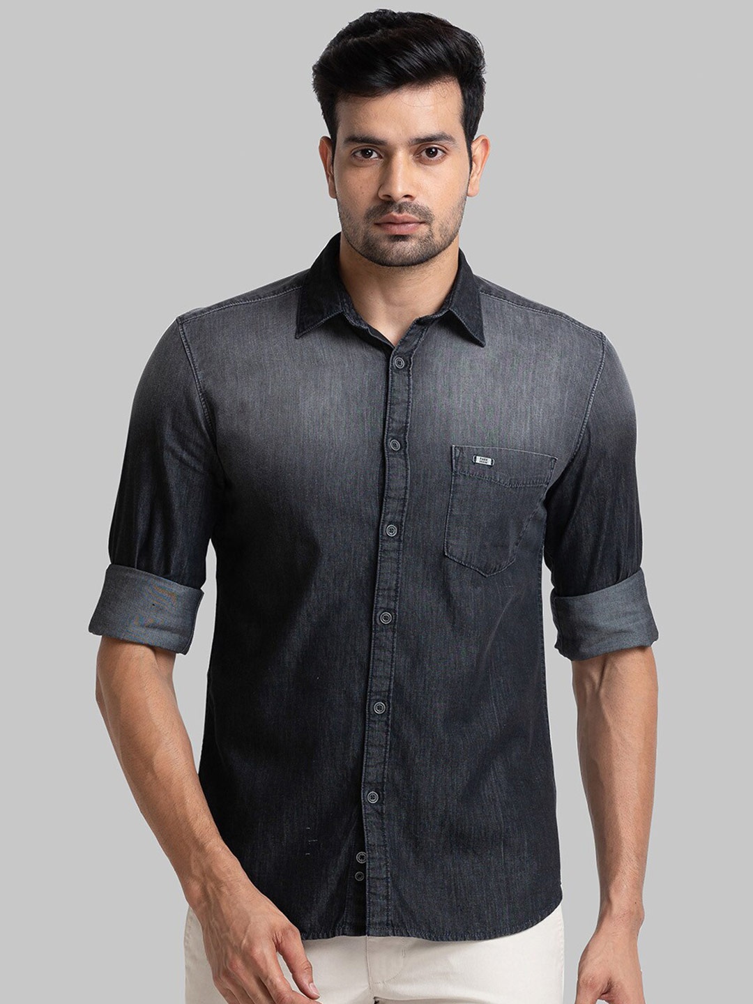 

Parx Slim Fit Faded Cotton Casual Shirt, Black