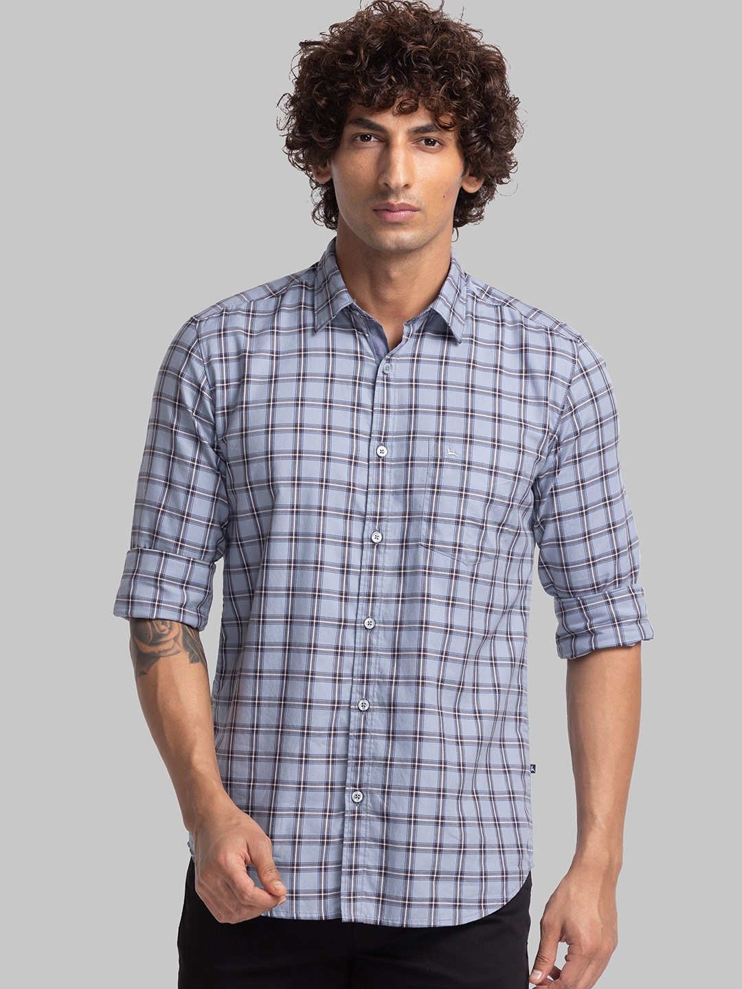 

Parx Other Checked Slim Fit Cotton Casual Shirt, Grey