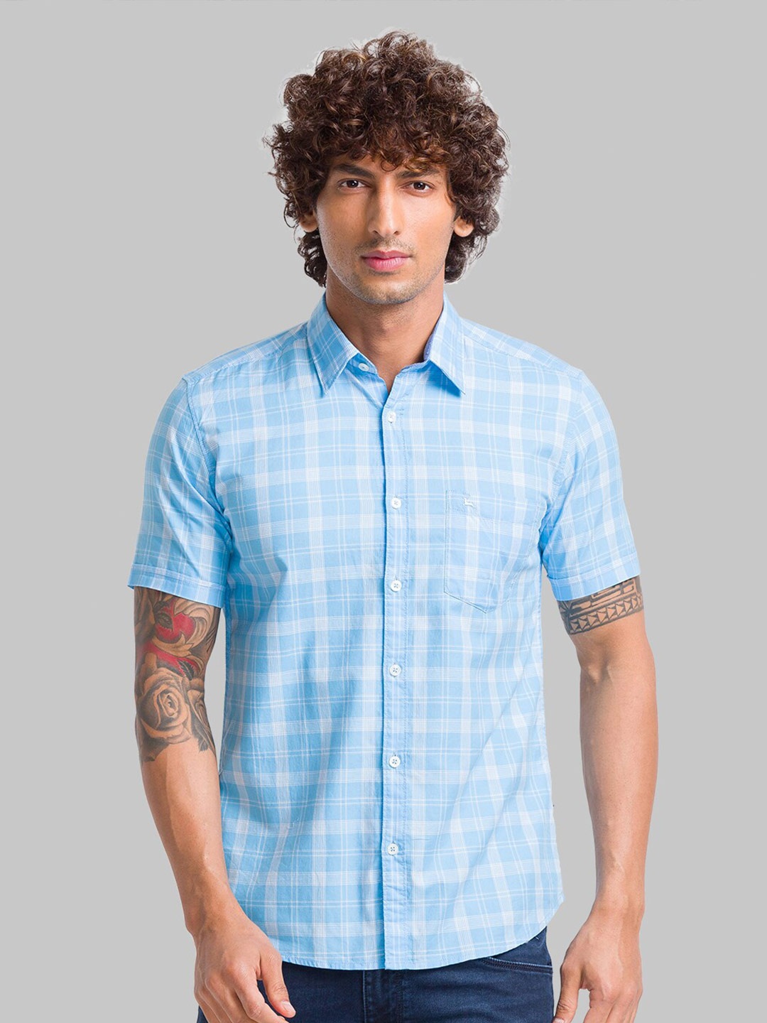 

Parx Men Slim Fit Checked Cotton Casual Shirt, Blue