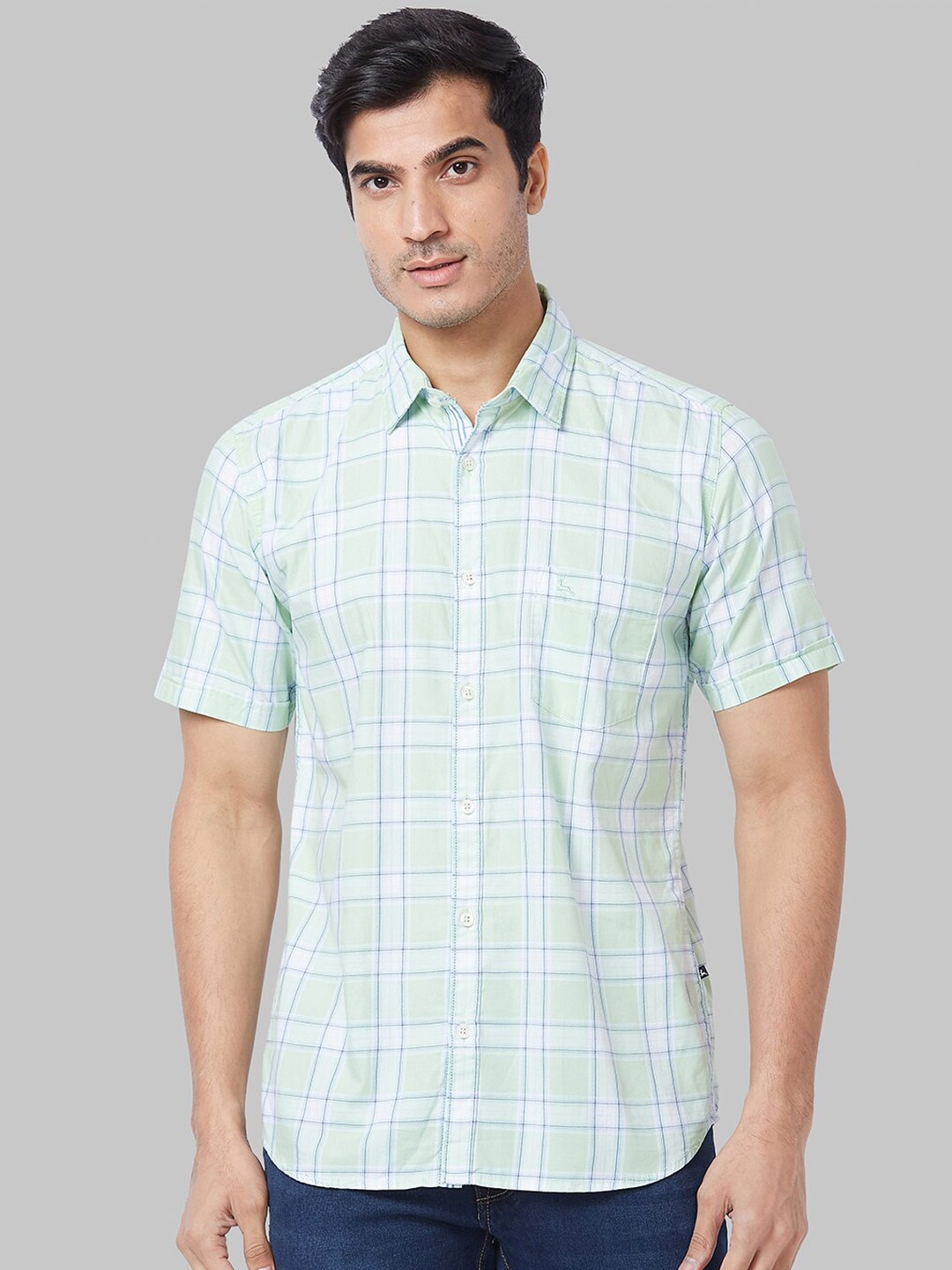 

Parx Slim Fit Opaque Checked Cotton Casual Shirt, Green