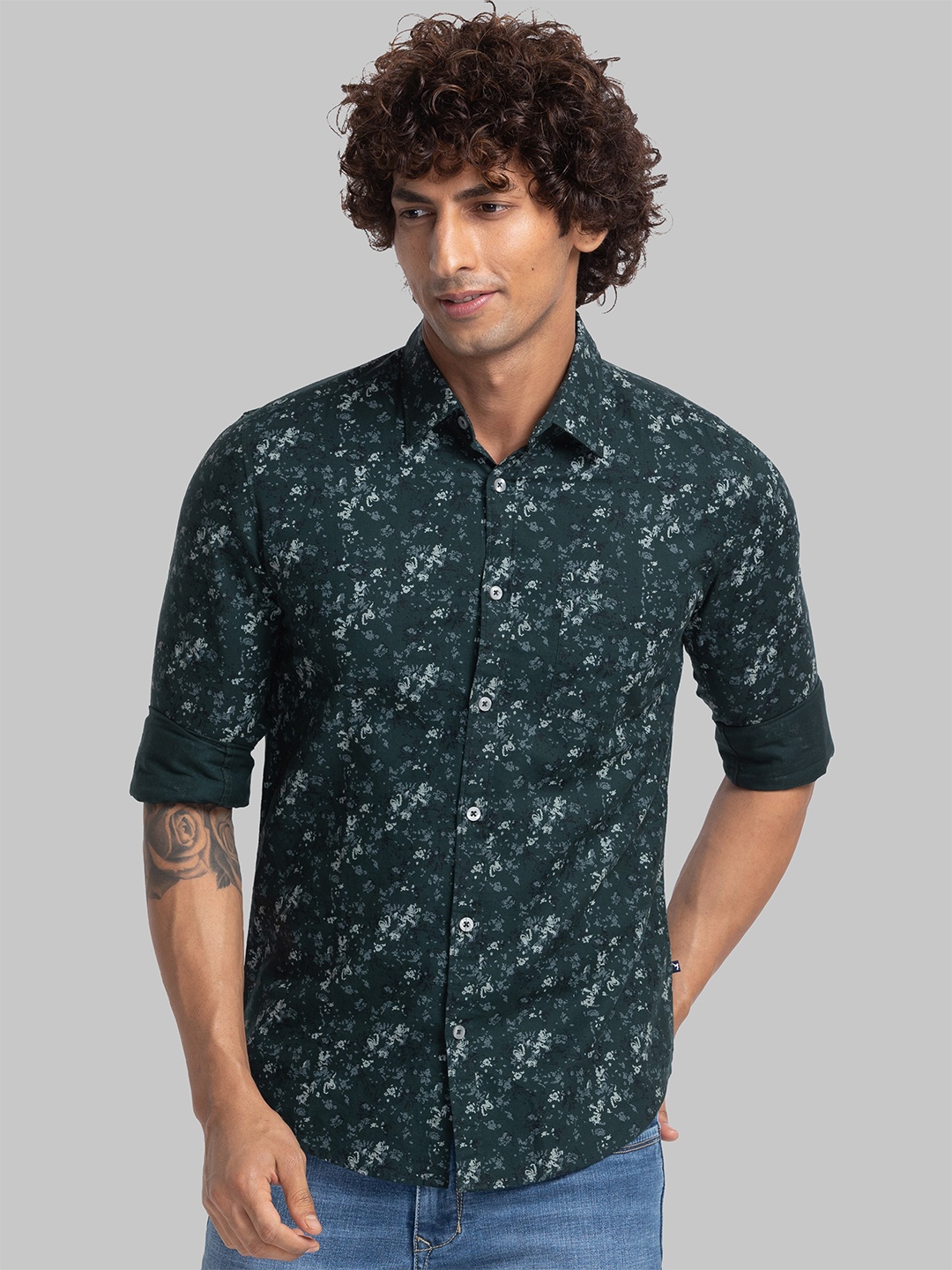 

Parx Slim Fit Floral Opaque Printed Casual Shirt, Green