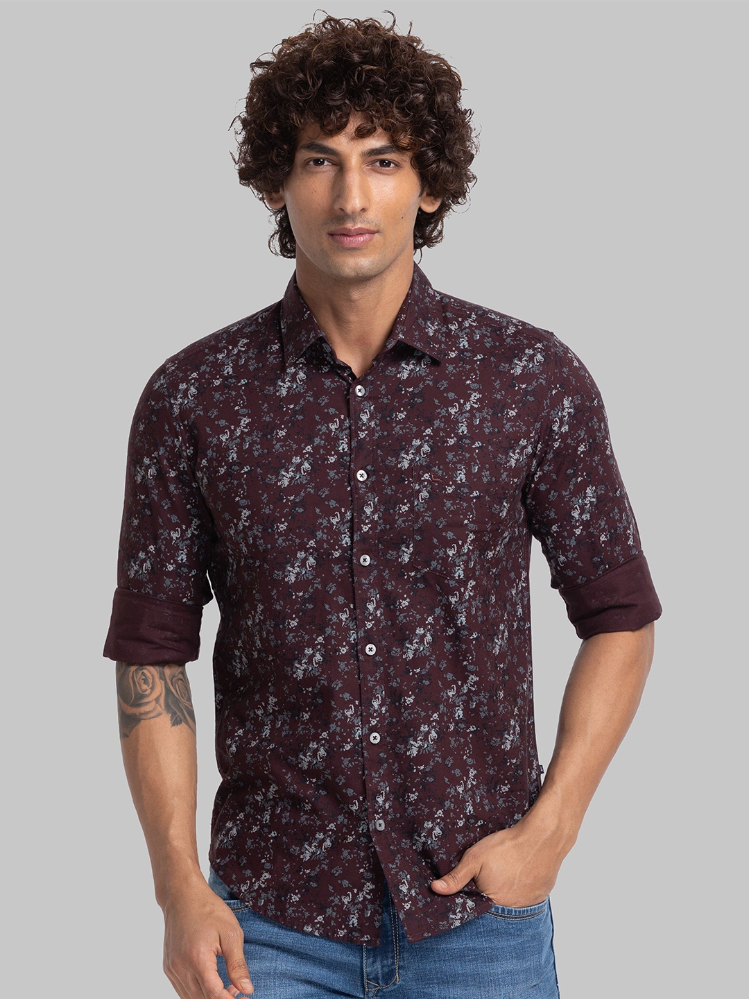 

Parx Men Slim Fit Floral Printed Casual Shirt, Maroon