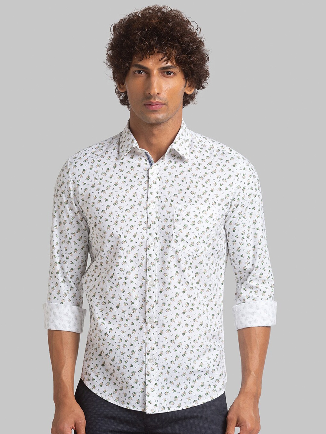 

Parx Slim Fit Floral Printed Cotton Casual Shirt, White