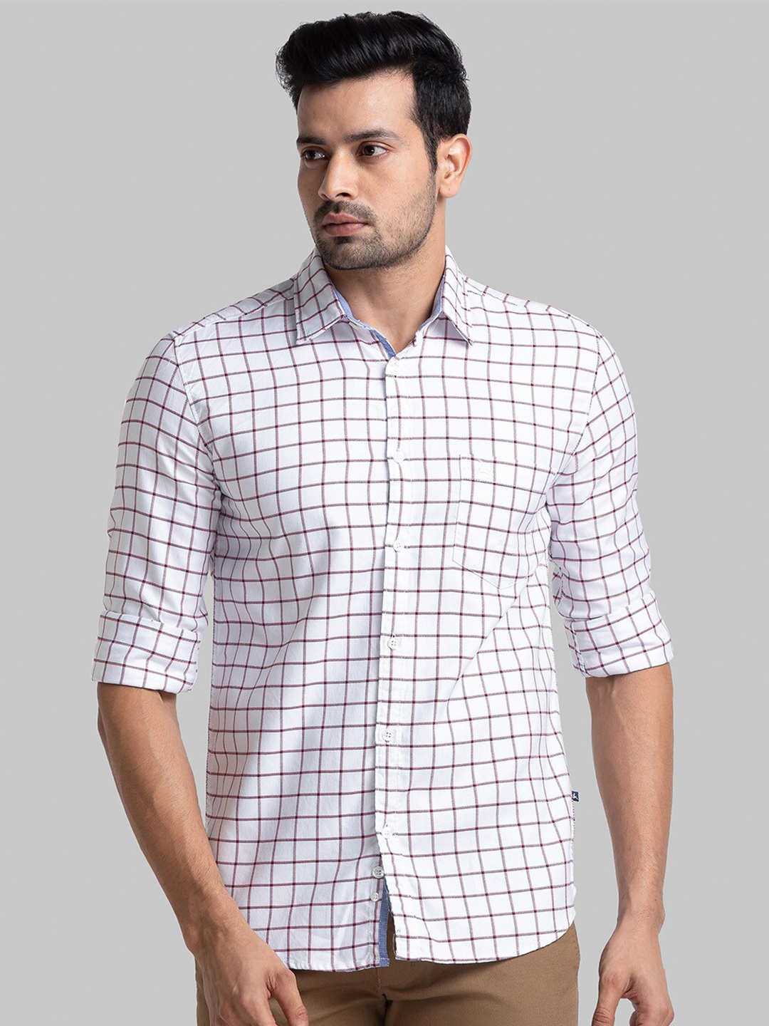 

Parx Other Checked Slim Fit Cotton Casual Shirt, White