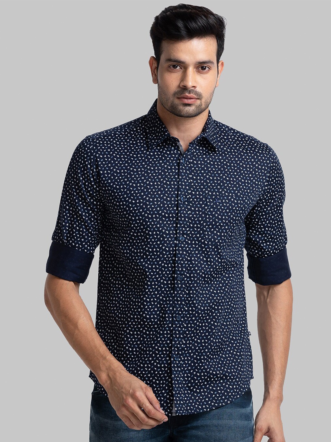 

Parx Slim Fit Micro Ditsy Printed Casual Shirt, Navy blue