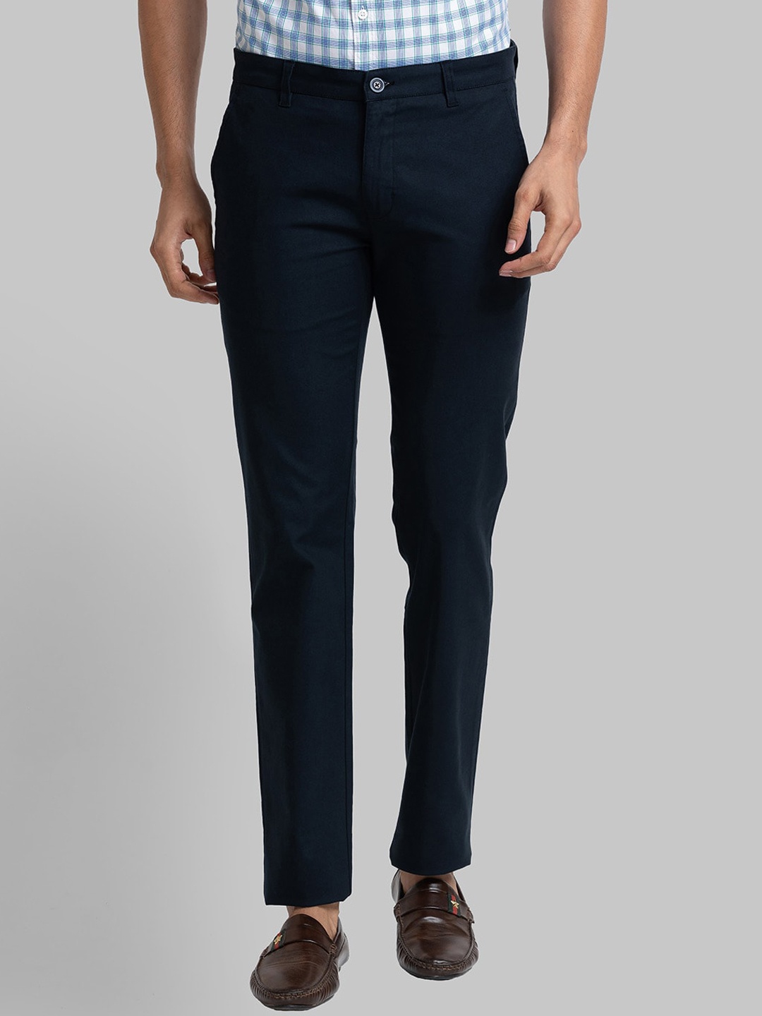 

Parx Men Mid Rise Slim Fit Cotton Trousers, Navy blue