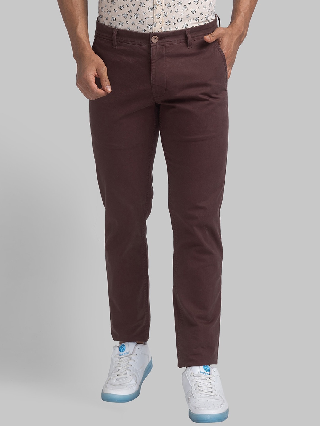 

Parx Men Tapered Fit Low-Rise Trousers, Brown