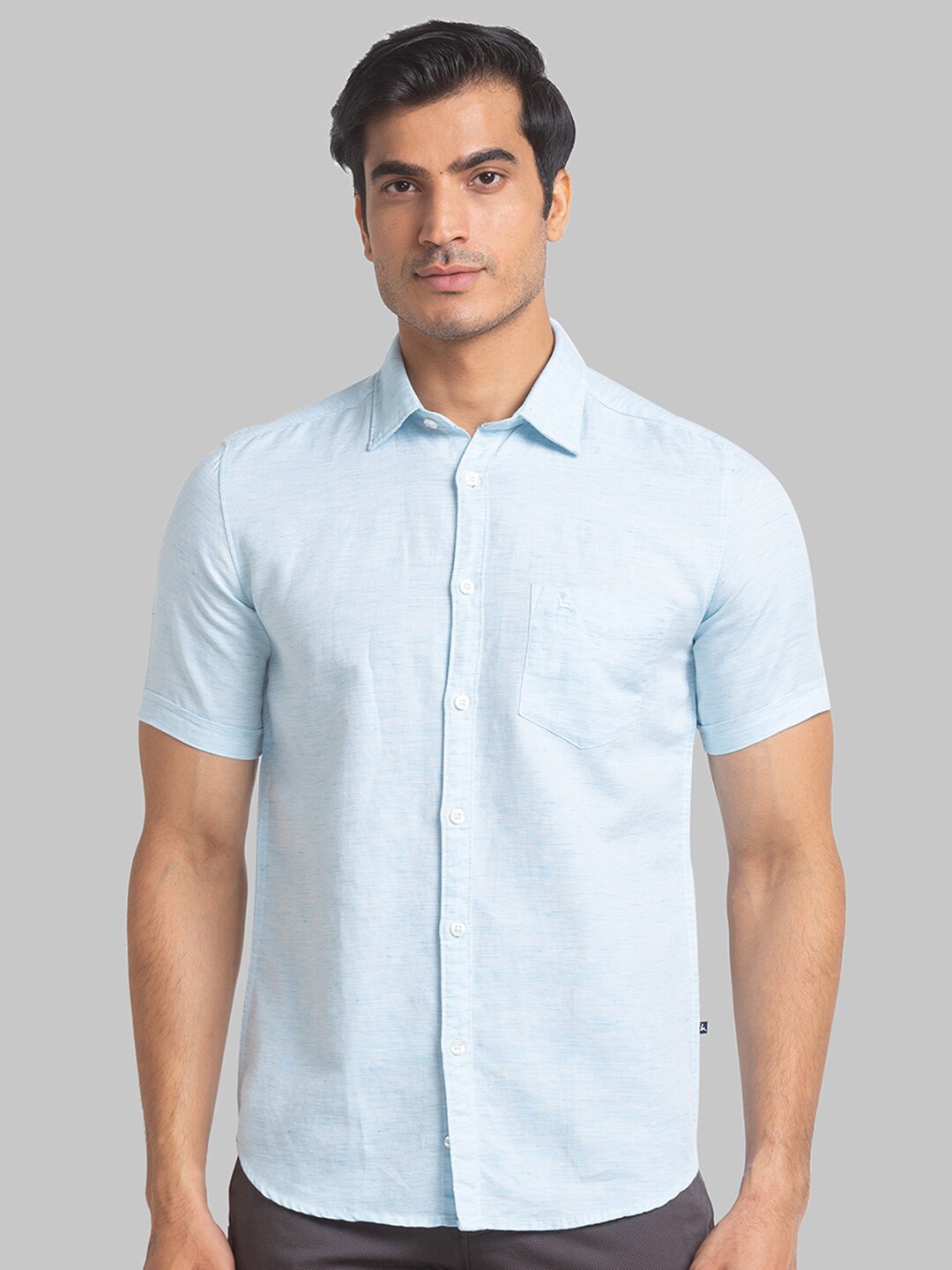 

Parx Men Slim Fit Linen Cotton Casual Shirt, Blue