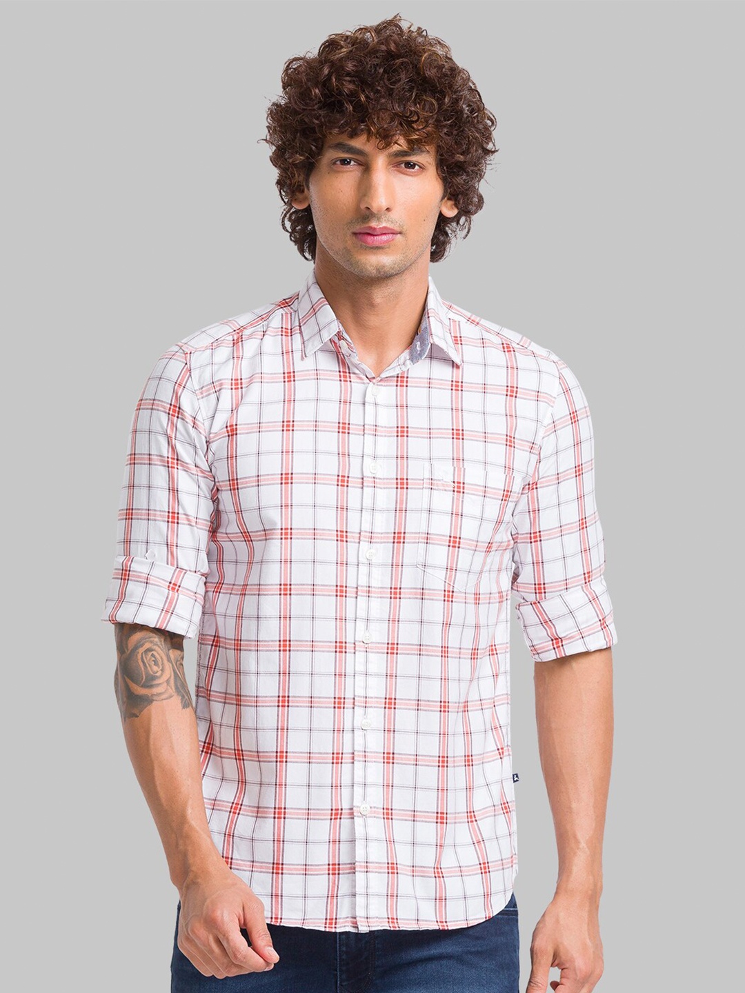 

Parx Slim Fit Checked Cotton Casual Shirt, White