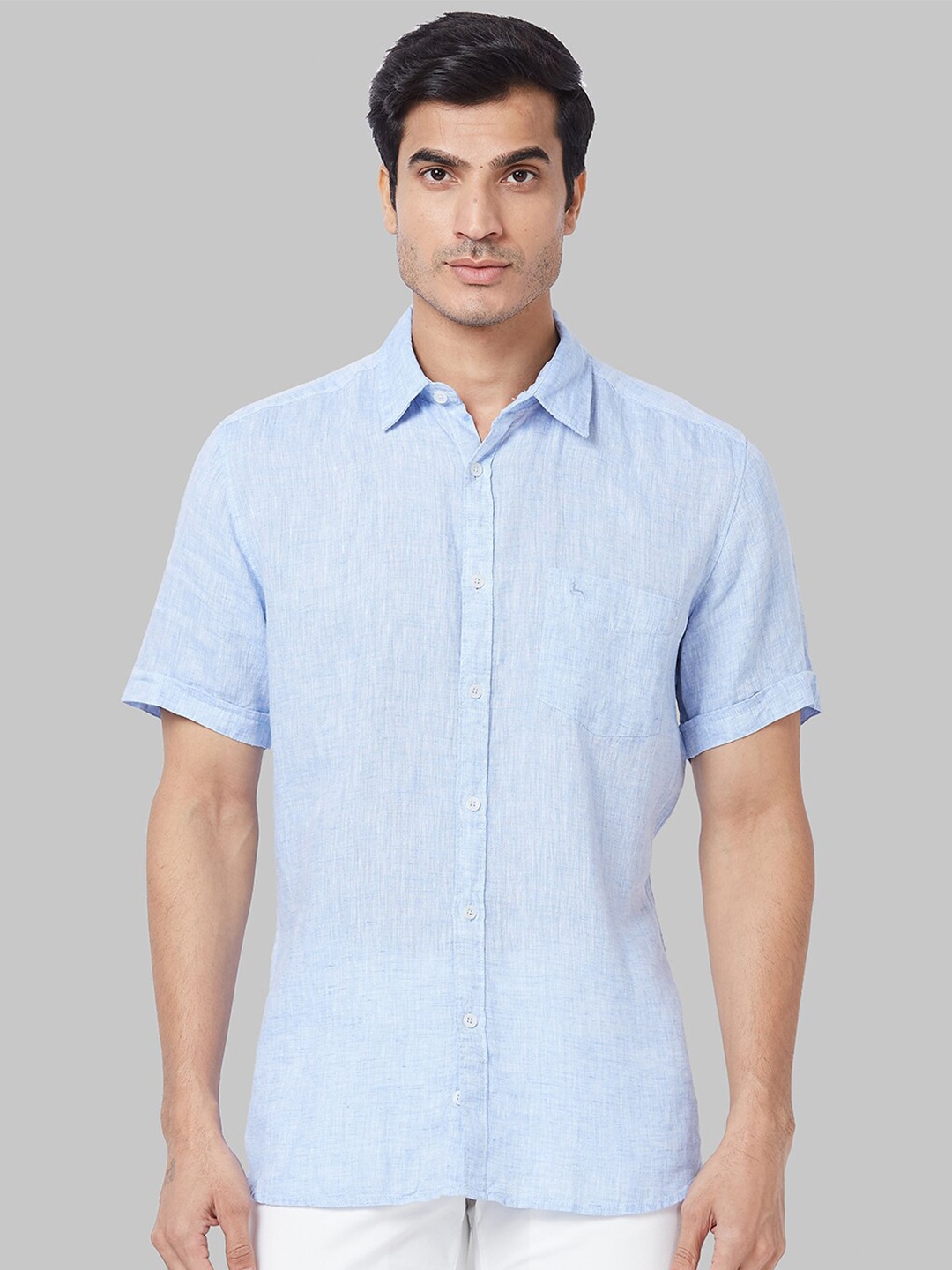 

Parx Men Slim Fit Linen Casual Shirt, Blue