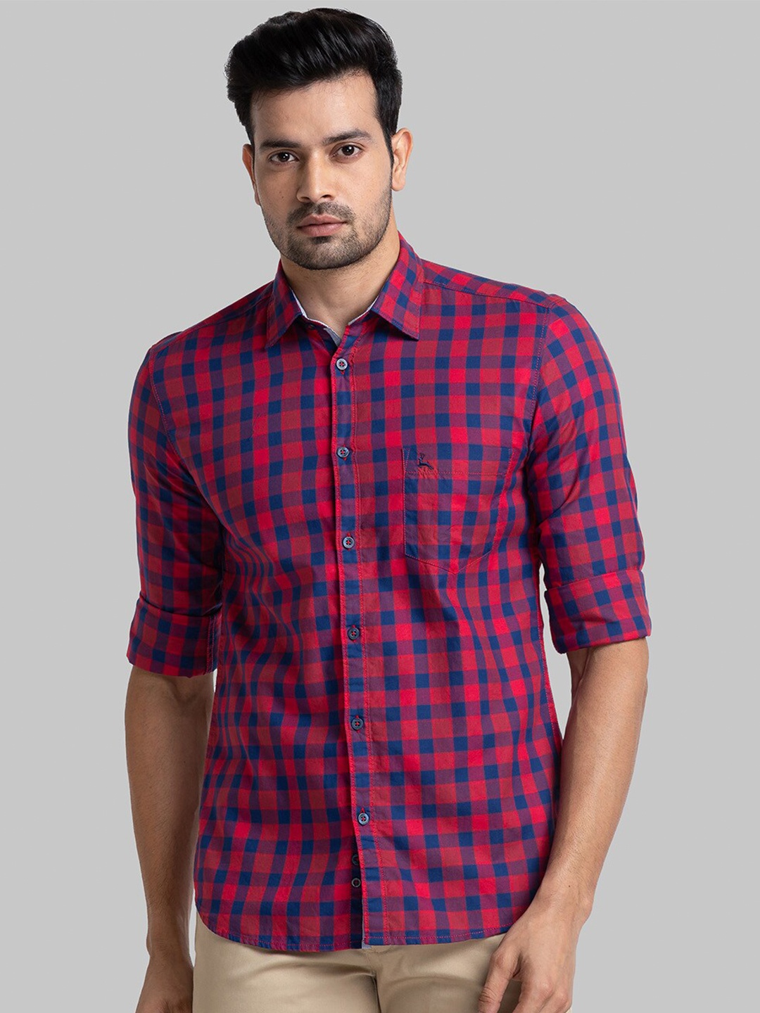 

Parx Slim Fit Checked Cotton Casual Shirt, Red