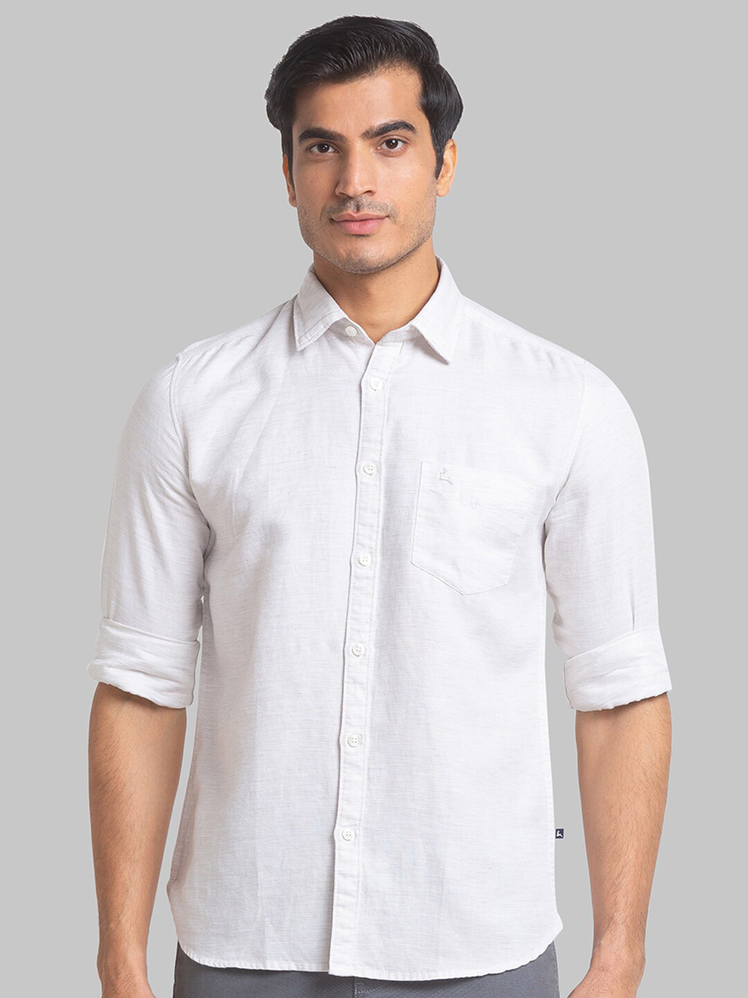 

Parx Slim Fit Spread Collar Casual Linen Cotton Shirt, White