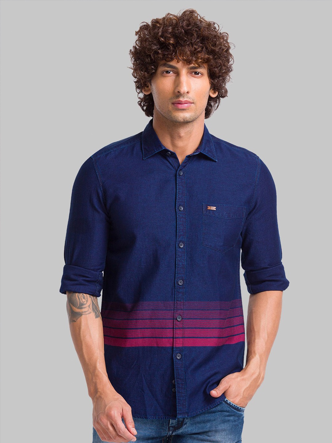 

Parx Slim Fit Horizontal Striped Cotton Casual Shirt, Blue