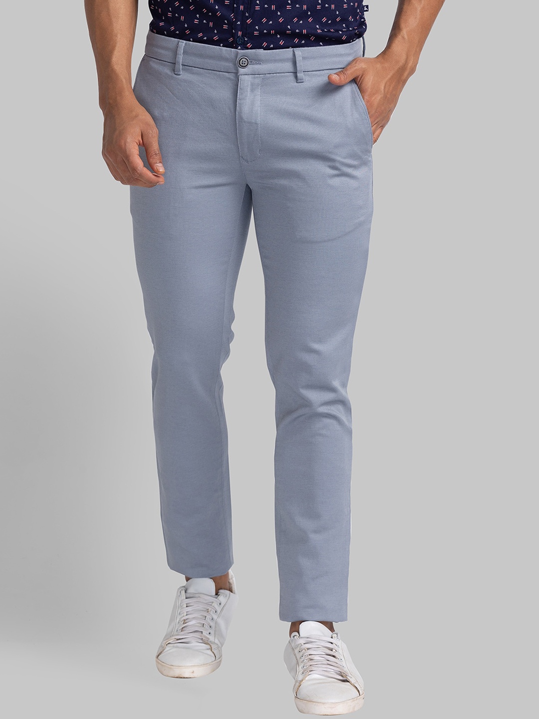 

Parx Men Textured Slim Fit Cotton Trousers, Grey