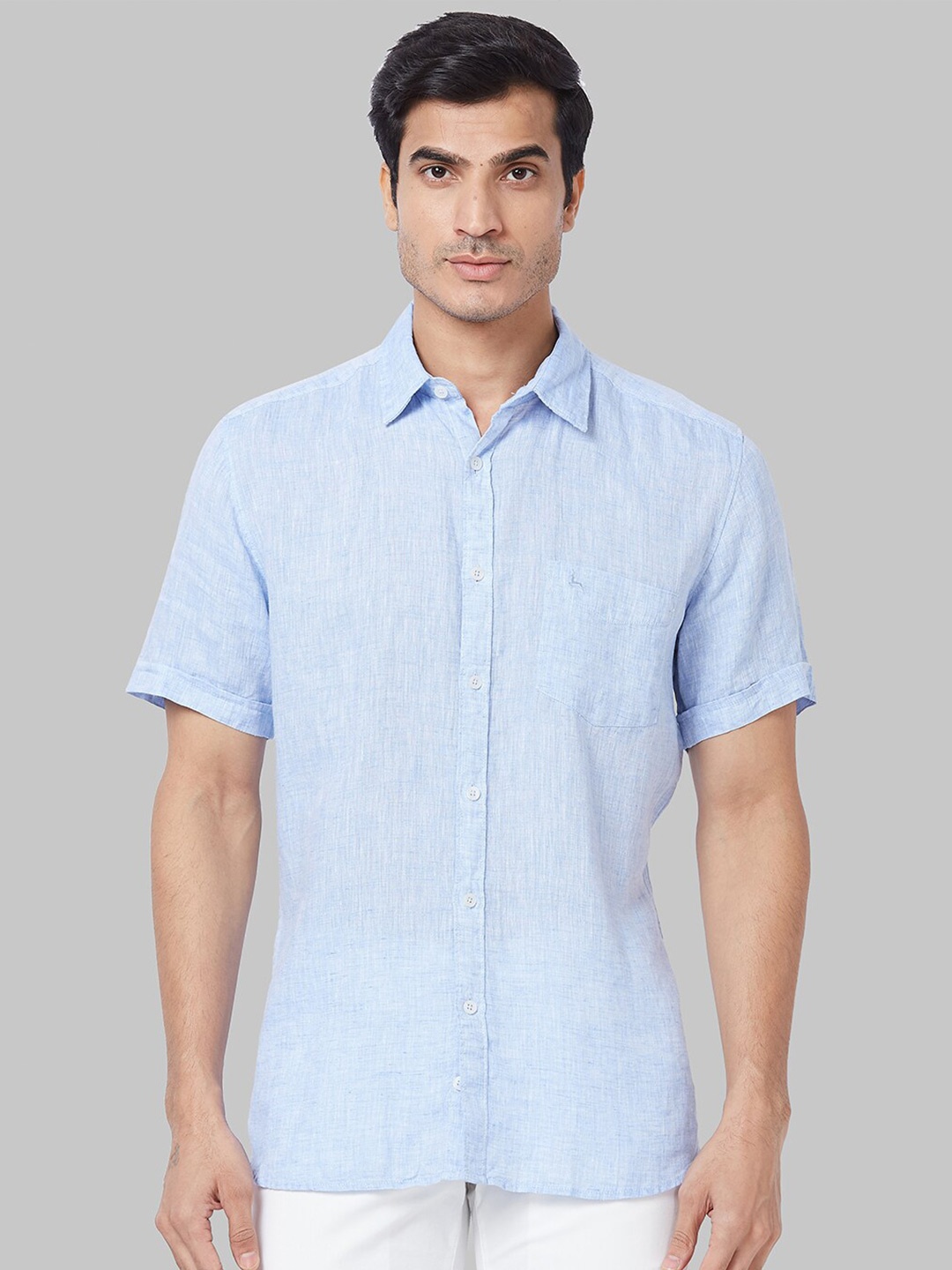 

Parx Men Blue Slim Fit Opaque Linen Casual Shirt