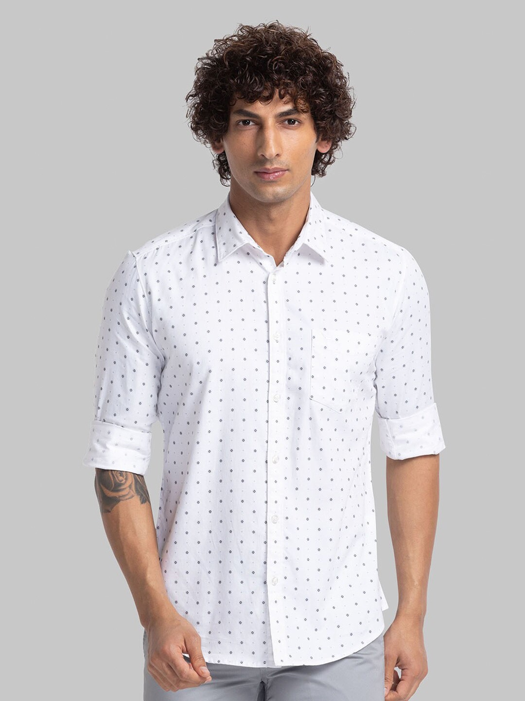 

Parx Slim Fit Opaque Micro Ditsy Printed Cotton Casual Shirt, White