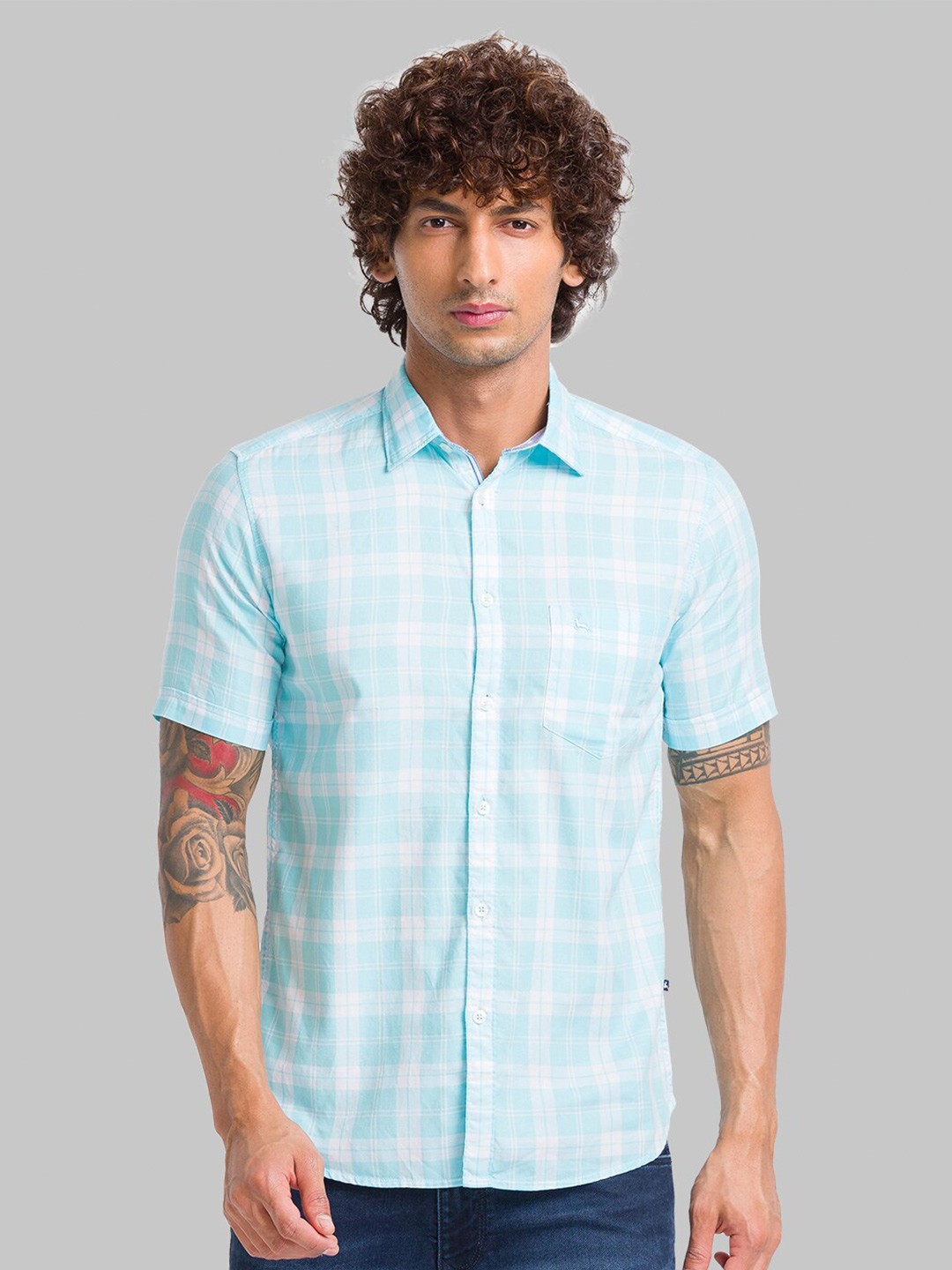 

Parx Other Checked Slim Fit Cotton Casual Shirt, Blue