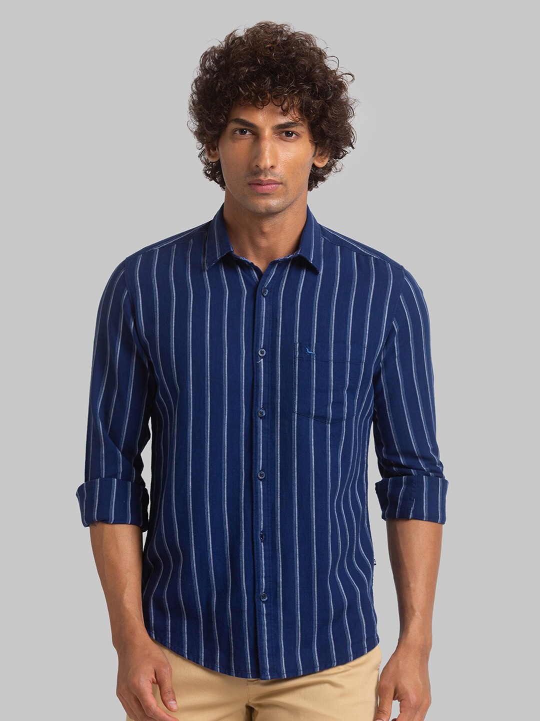 

Parx Slim Fit Striped Casual Shirt, Blue