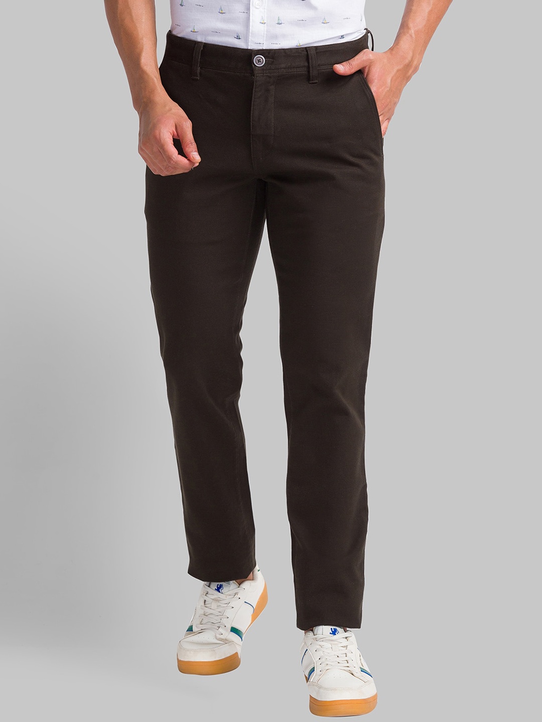 

Parx Men Mid Rise Tapered Fit Cotton Trousers, Brown