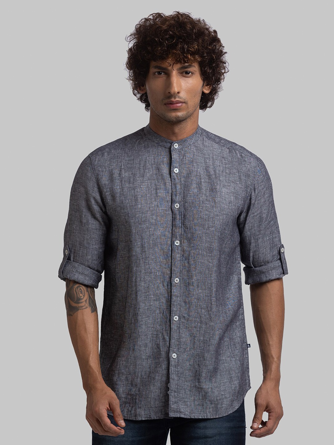 

Parx Slim Fit Linen Casual Shirt, Black