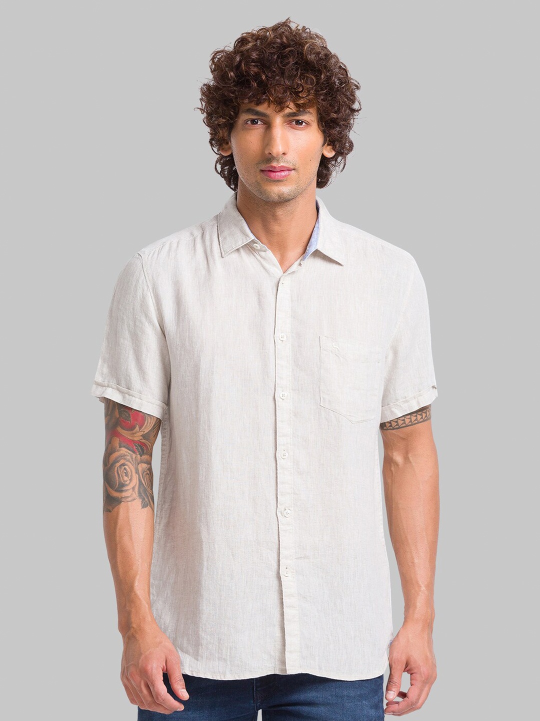

Parx Slim Fit Linen Casual Shirt, Beige