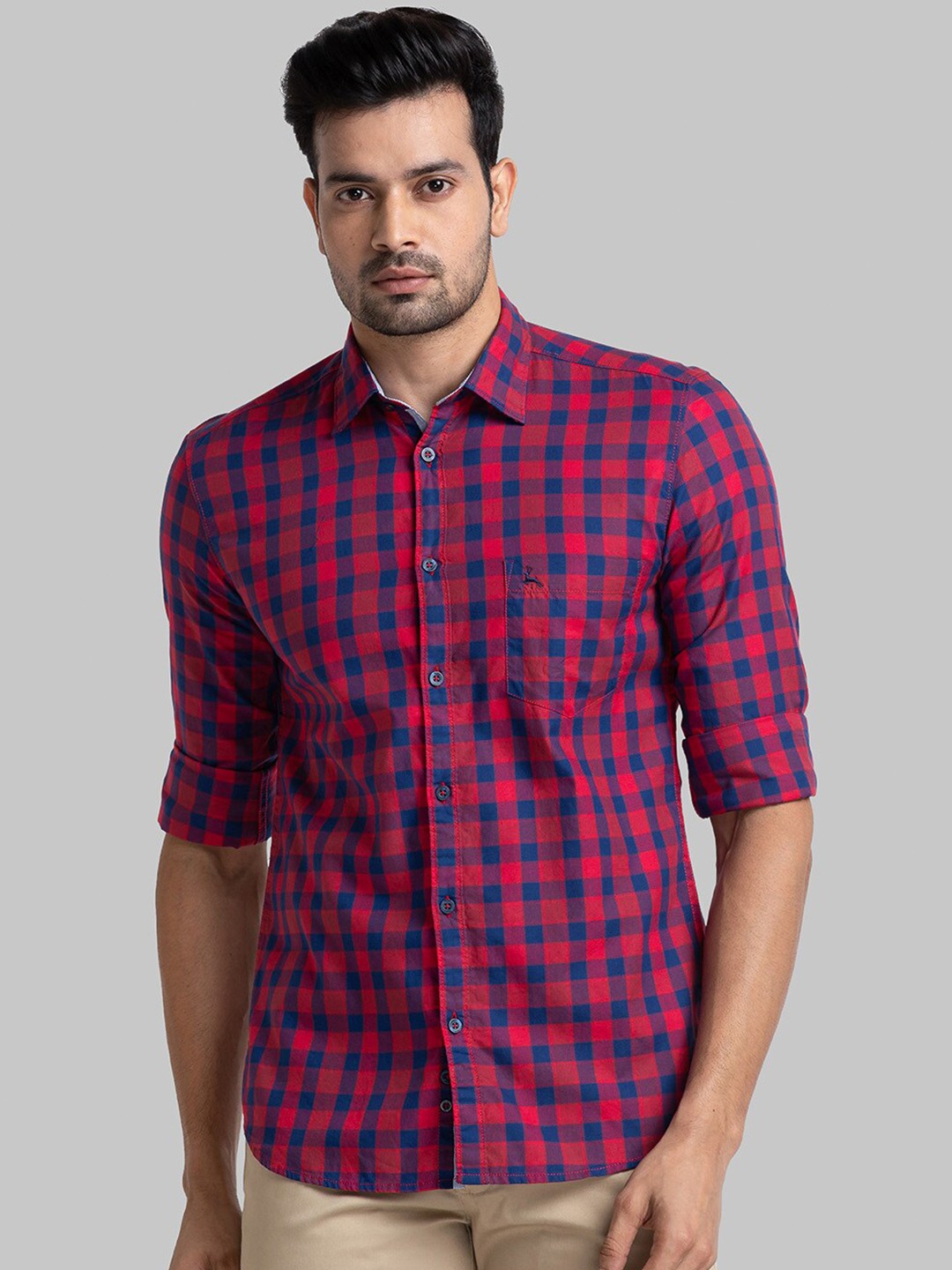 

Parx Slim Fit Checked Cotton Casual Shirt, Red