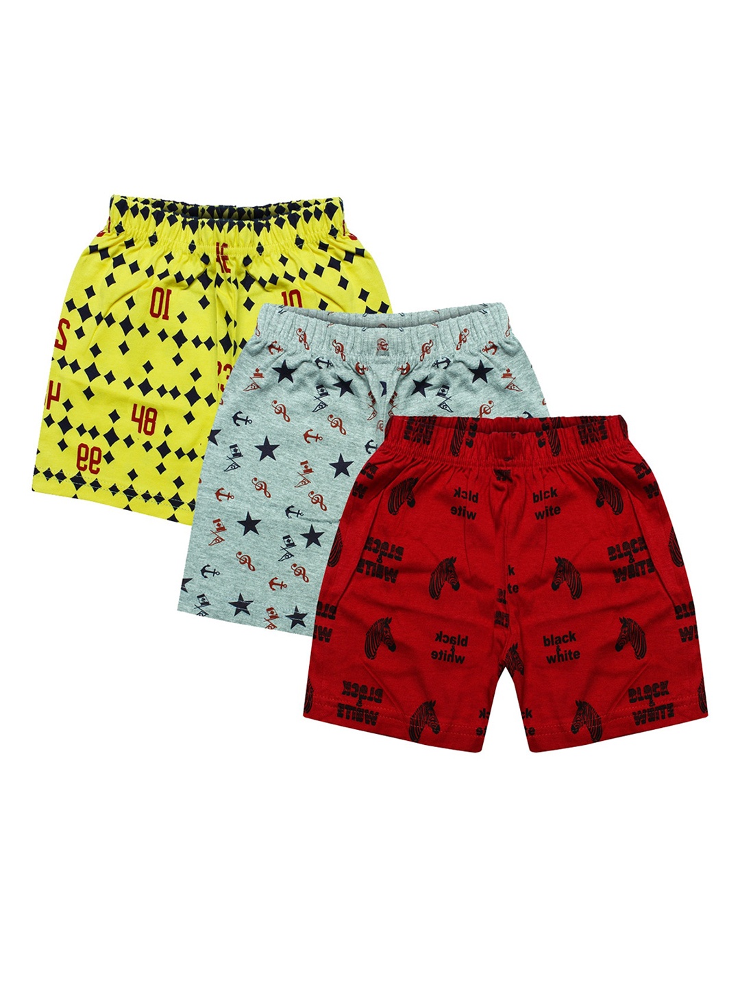 

MIST N FOGG Unisex Kids Pack Of 3 Printed Cotton Shorts, Yellow
