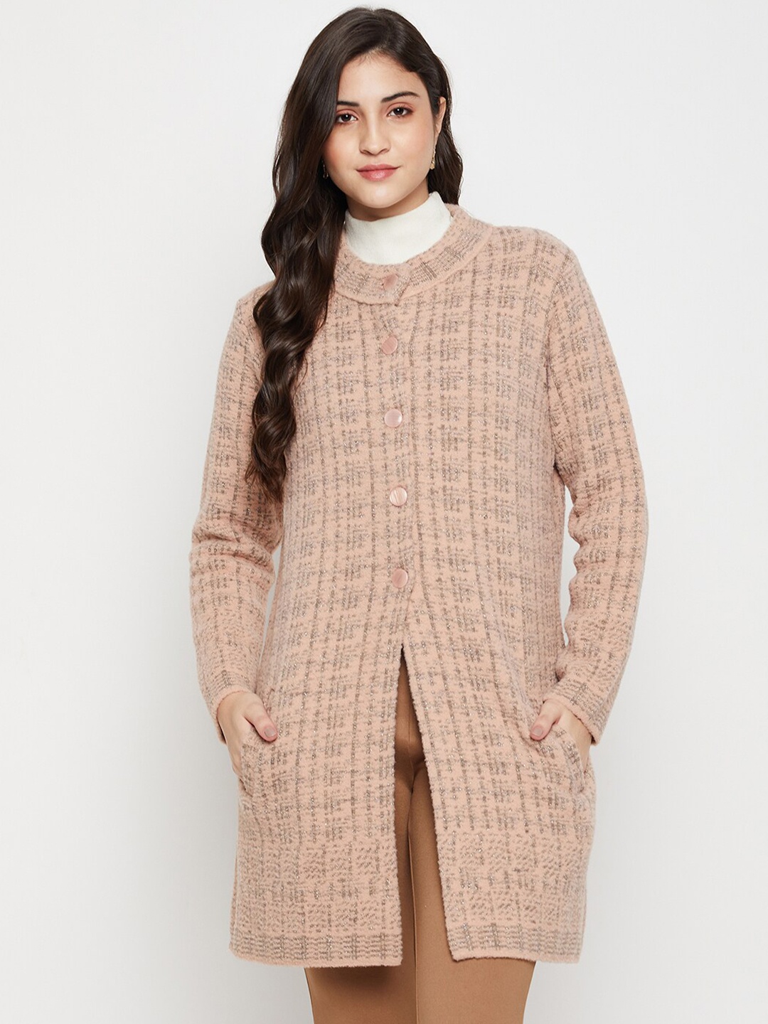 

Cantabil Abstract Self Design Acrylic Longline Cardigan Sweater, Pink