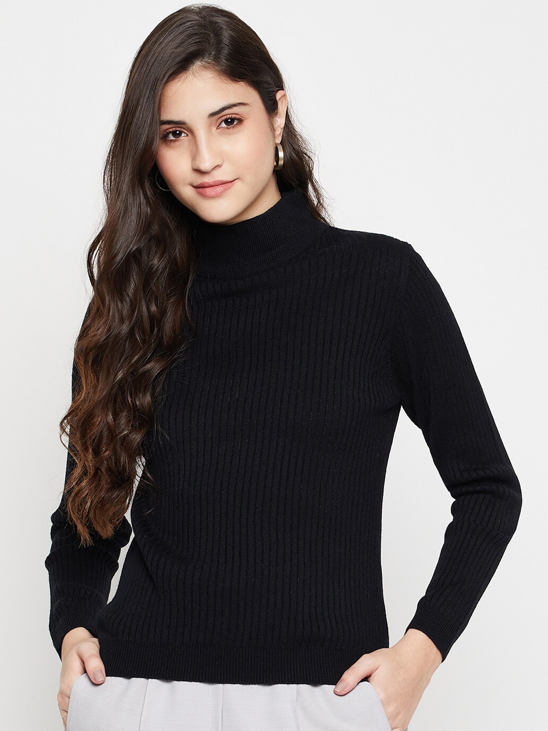 

Cantabil Turtle Neck Ribbed Acrylic Pullover Sweater, Black