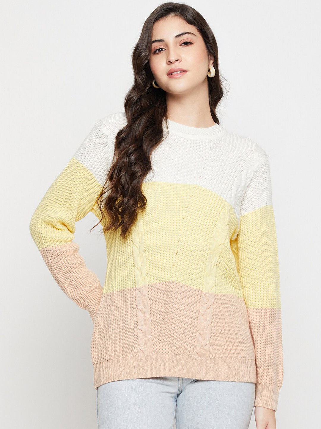 

Cantabil Colourblocked Acrylic Pullover Sweater, Off white