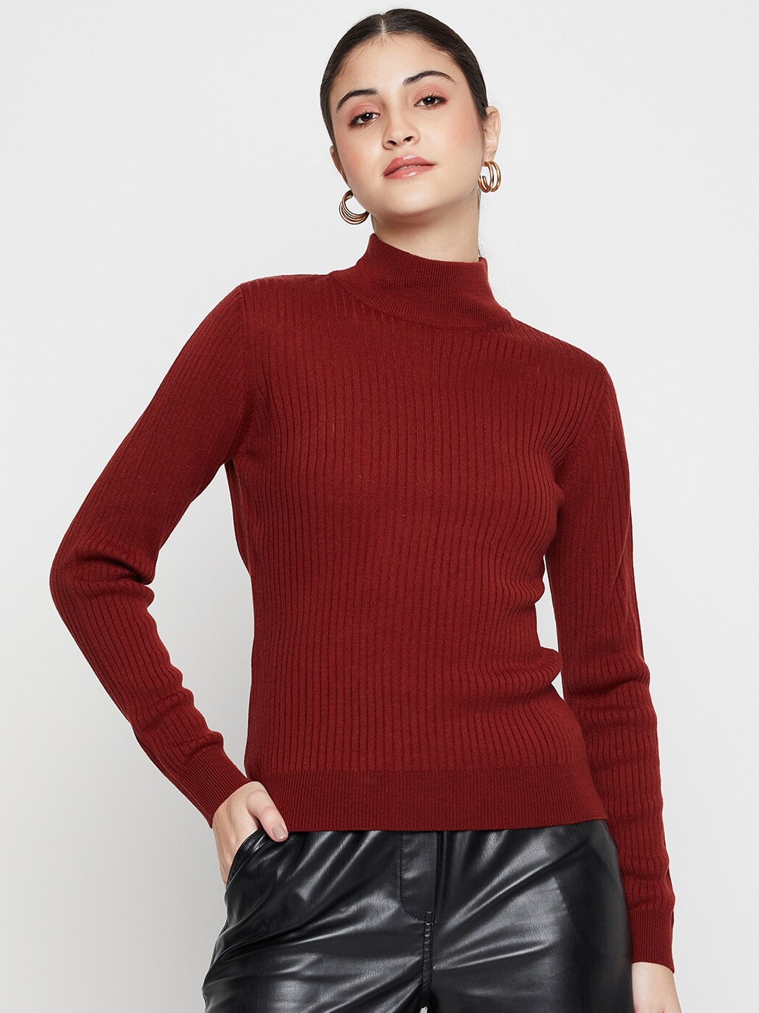 

Cantabil Turtle Neck Ribbed Acrylic Pullover Sweater, Rust