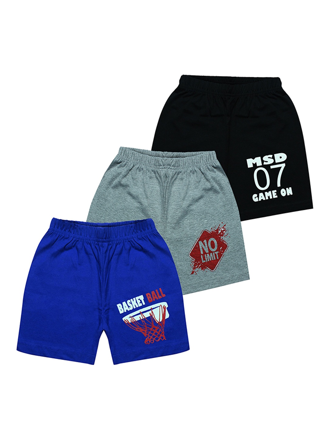

MIST N FOGG Unisex Kids Pack Of 3 Printed Cotton Shorts, Black