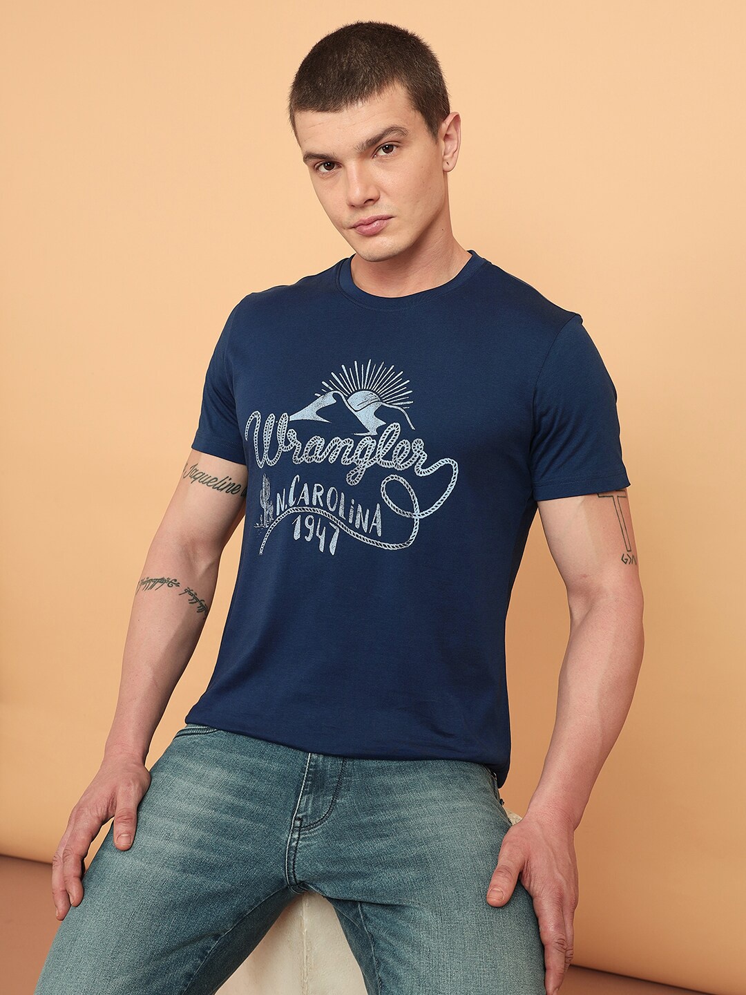 

Wrangler Typography Printed Cotton T-shirt, Blue