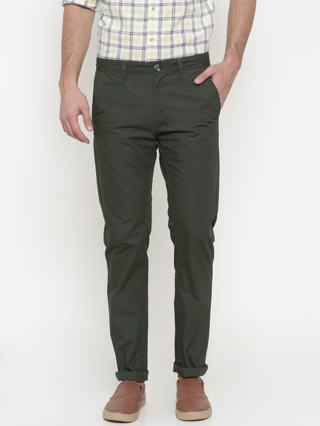 

Peter England Casuals Men Olive Green Super Slim Fit Chinos