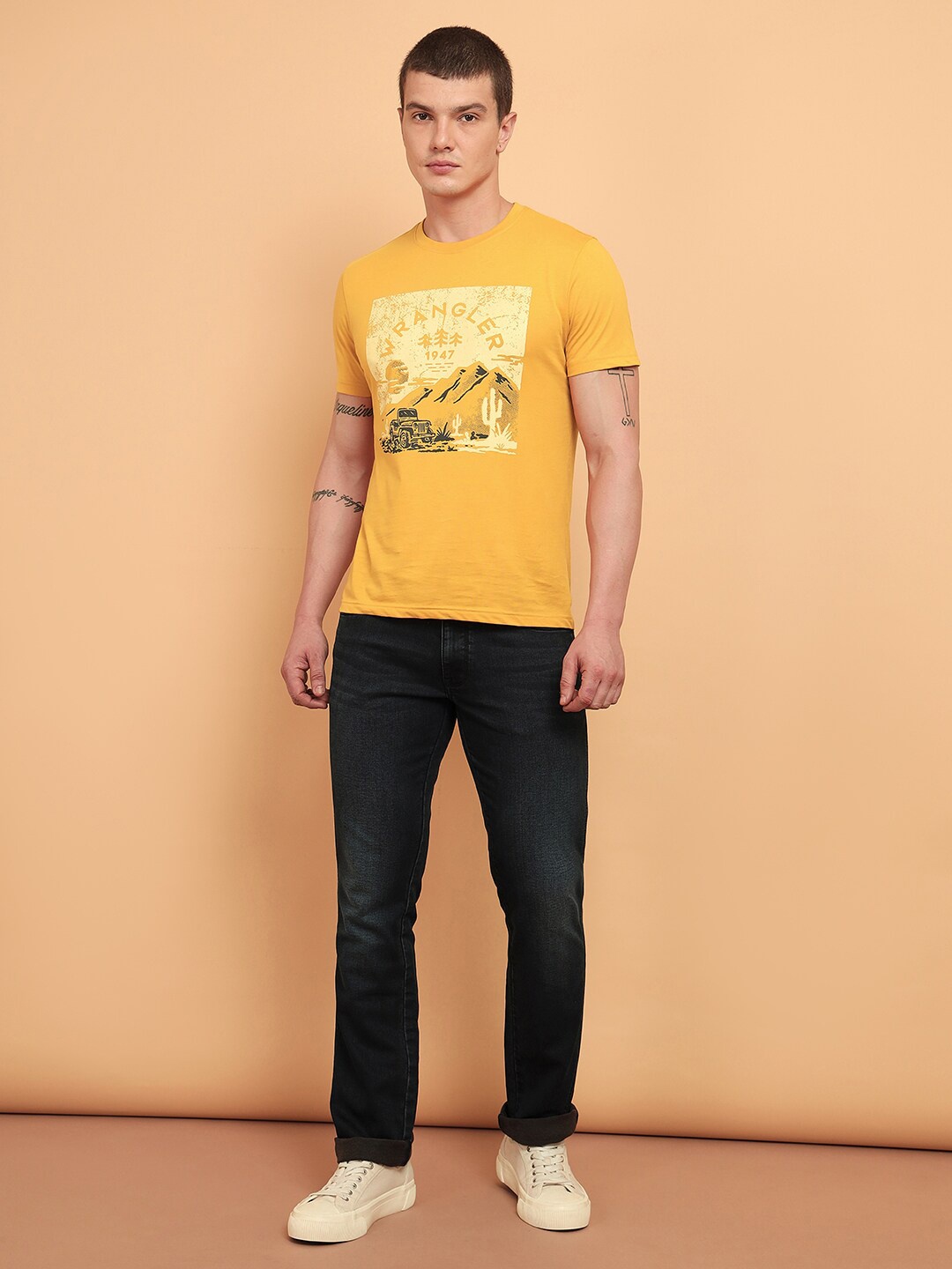 

Wrangler Graphic Printed Casual Cotton T-shirt, Yellow