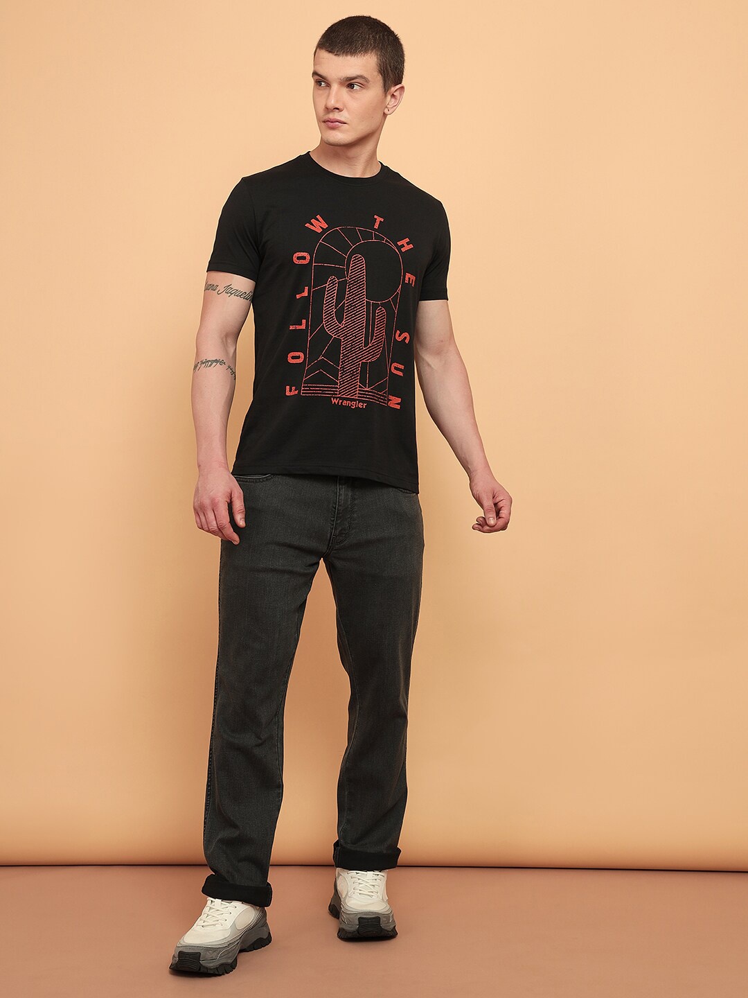 

Wrangler Graphic Printed Cotton T-shirt, Black