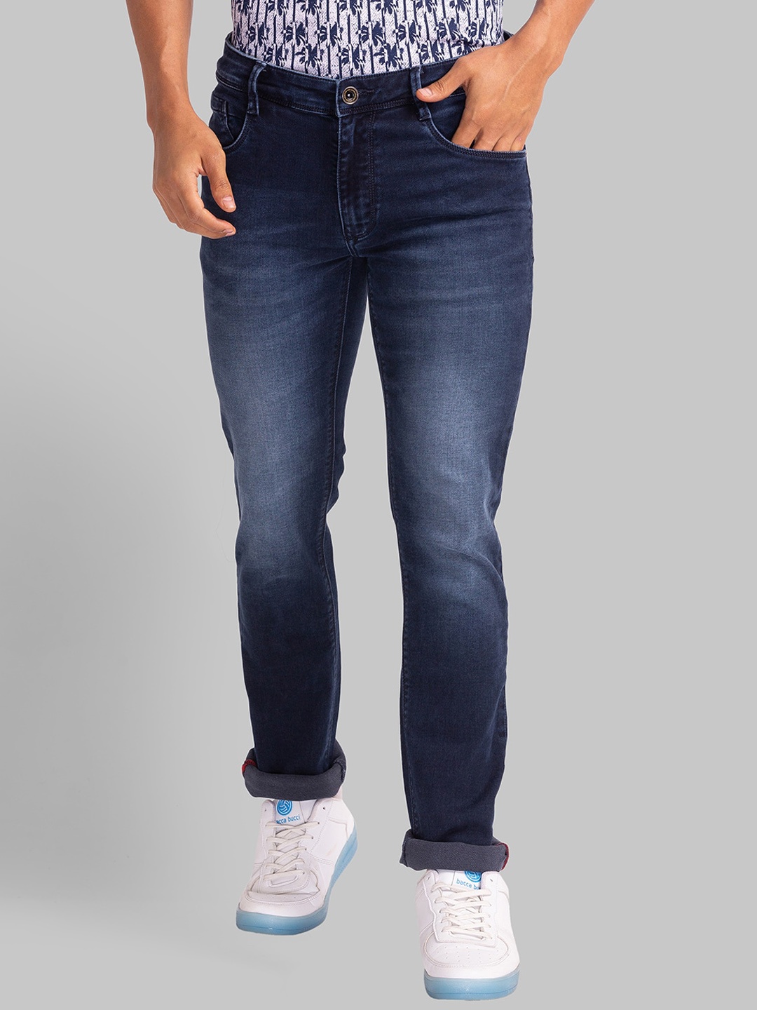 

Parx Men Slim Fit Low-Rise Clean Look Heavy Fade Jeans, Blue